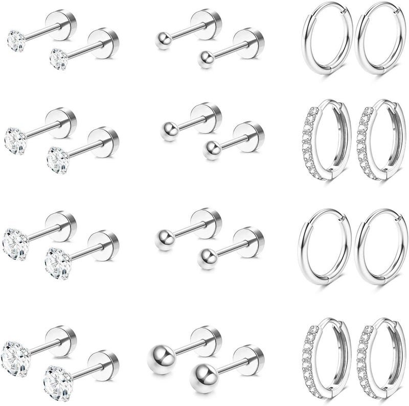 Jstyle Hypoallergenic 14K Gold Plated Flat Back Earrings for Women Men Surgical Stainless Steel Earrings for Sensitive Ears Small Stud Hoop Cartilage Earring Stack Set for Multiple Piercing Jewelry - Image 1